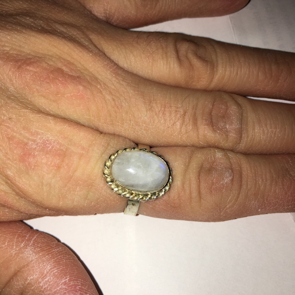 Sterling and rainbow moonstone cabochon.  NWOT